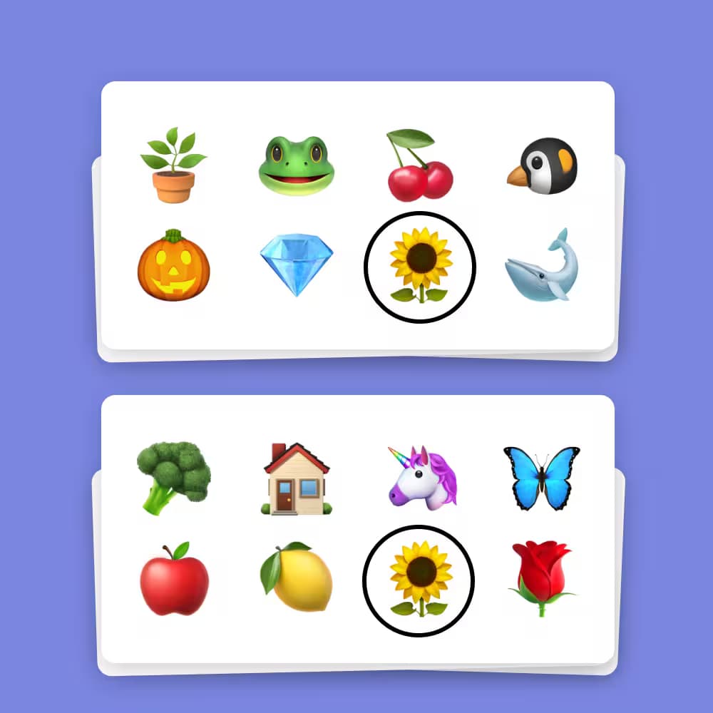 Two stacks of seeble cards with emojis on them. One emoji on both is highlighted